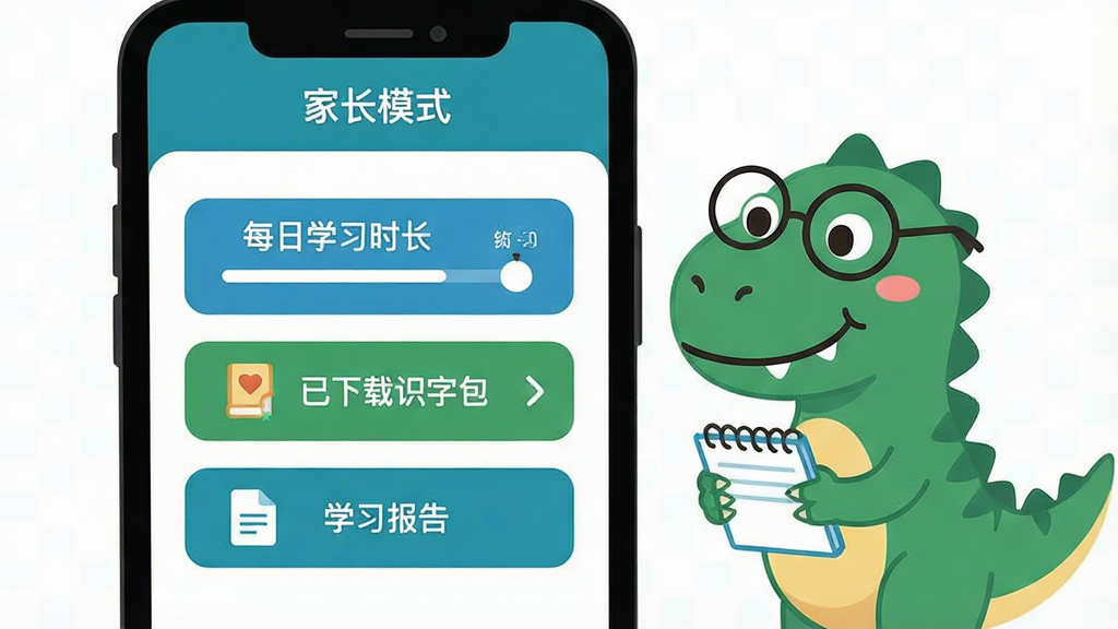 һ�ſ���ʶ��App�ҳ����ý���Ĳ廭������չʾ�ֻ���Ļ�ϵġ��ҳ�ģʽ����壬������ÿ��ѧϰʱ������������ʶ�ְ�����ѧϰ���桱��ѡ�ť����Ļ�Ա���һֻ���۾��Ŀ�ͨ��������С���ӣ����岼��Ϊ��������ҳ�����Ϊ����ƽ����ƣ�ɫ��������Ϊ����ϸ�����������ʸɾ��޶���Ԫ��