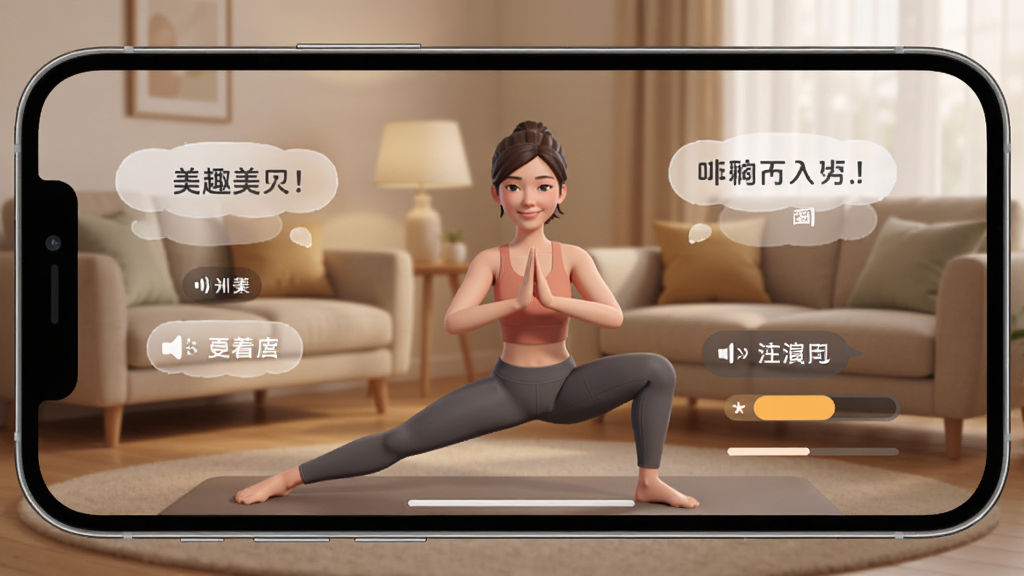 ��Ȥ��App�ڿγ̸������棬�ֻ�����չʾ����Ļ��һλ��������������٤���춯��������һ�������������������ݺͽ�����������Ϊ��ܰ�ľӼҿ������������дʵ��ͣ�ɫ����ů��ϸ�����������ʸɾ��޶���Ԫ��