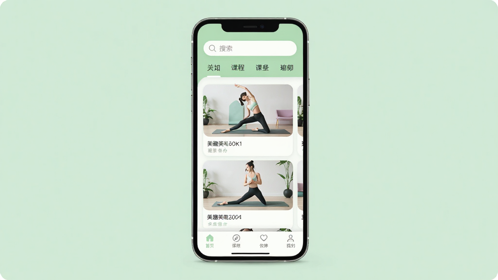 ��Ȥ��App������ȫòչʾ���ֻ���Ļ���аڷţ���Ļ�ڳ��ּ����٤�γ��б����棬�������������ͷ����ǩ���в��ǿγ̿�Ƭ�����٤��������ͼ���ײ�Ϊ������������ɫ������͵�ǳ��ɫ�Ͱ�ɫΪ������������ִ���ƽ����ϸ��Բ��ɾ������ʸ����޶���Ԫ��