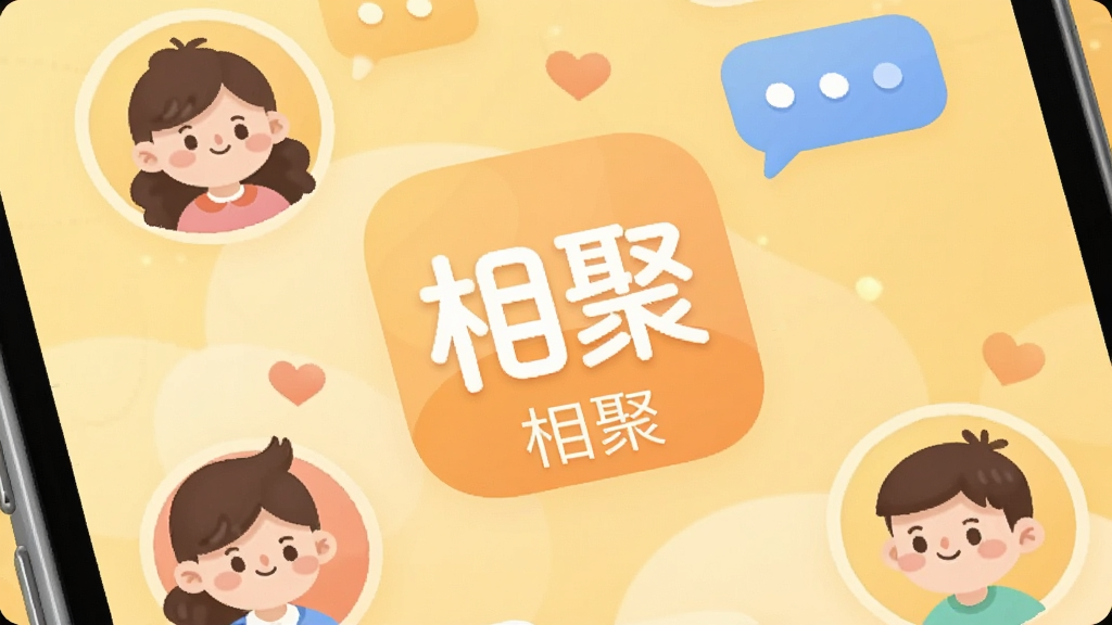 �ֻ���Ļ��д������������һ����Ϊ����ۡ���APPͼ�꣬ͼ����Ƽ�Լ��ܰ����Χ�����ż�����ͨ���ļ���ͷ����������ݣ���������͵�ů��ɫ���䣬���־���ͻ��APPͼ�꣬����ƽ���廭��ϸ��Բ��ɰ������������ɾ����޶���Ԫ��