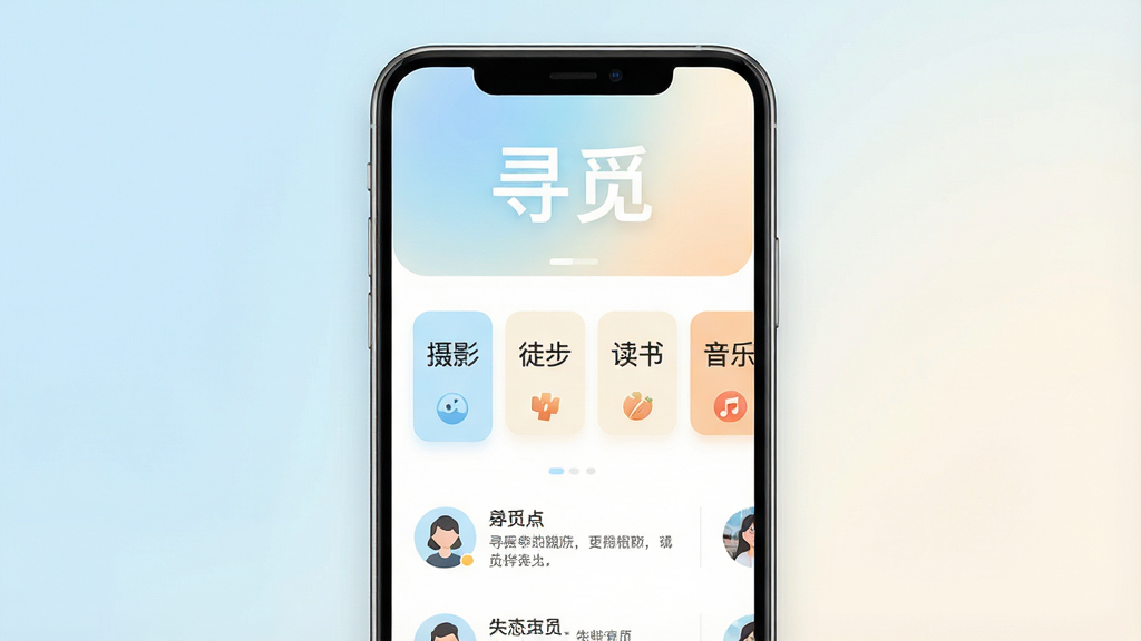 一张手机应用界面展示图,画面中央是一部竖屏手机,屏幕里显示