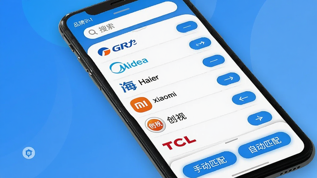 ����ң��app���豸Ʒ��ѡ������ͼ���������ֻ���Ļ��ʾһ��Ʒ���б����������������ġ�������С�ס���ά��TCL�ȳ����ҵ�Ʒ��ͼ�꣬ÿ��Ʒ���Ҳ���ƥ�䰴ť�����涥���������򣬵ײ���