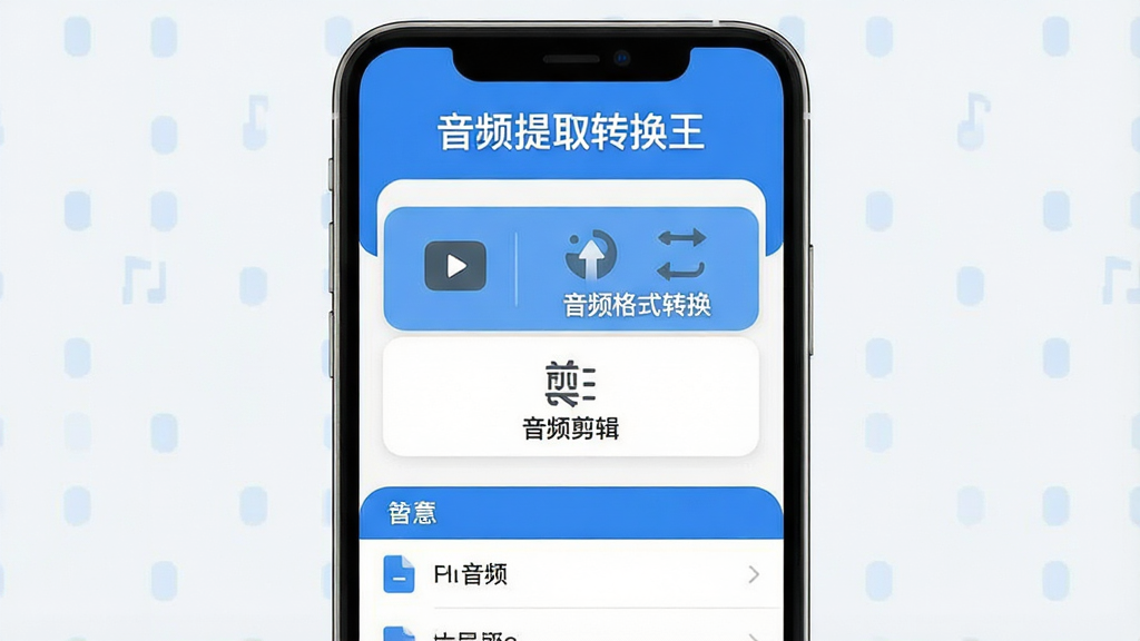 һ��չʾ��Ƶ��ȡת���������������ͼƬ�������������ֻ���Ļ����Ļ����ʾ������ҳ�������С���Ƶ��ȡת���������ֱ��⣬�м�����Ƶת��Ƶ����Ƶ��ʽת������Ƶ�����������ܰ�ť����ťͼ���࣬�ײ����ļ��б��������岼��������������ɫ������ִ���ƽ��ϸ��Բ�󣬻��ʸɾ����޶���Ԫ��