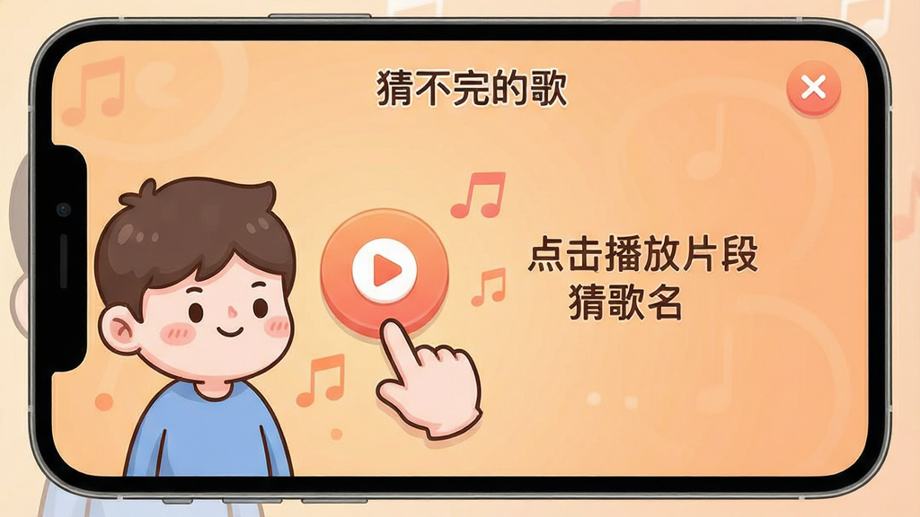 һ��չʾ���²���ĸ衱��������������ֻ���ͼ����������ʾһ����ͨ������ָ����Ļ�ϵ����ֲ��Ű�ť���Ա���������ʾ���������Ƭ�β¸�����������Ϊ��͵ĳ�ɫ���䣬���ּ��ֱ�ۣ����ɰ�����ϸ�����������ʸɾ��޶���װ��