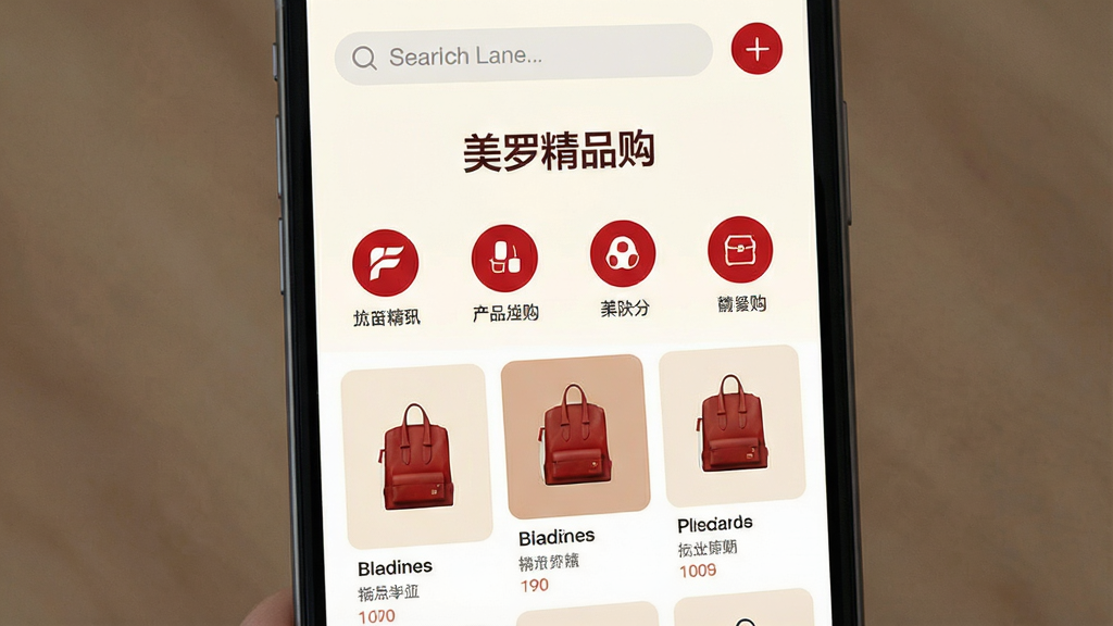 һ���ֻ���Ļչʾ����App��ҳ���������������м��ǡ����޾�Ʒ����Ʒ�Ʊ�ʶ�����ͼ������·�Ϊ��Ʒ�ٲ�����Ƭ����ɫ��ů����Ʒ�ƺ�Ϊ������ƽ��UI��񣬽���ɾ����࣬�����������޶���װ��Ԫ��