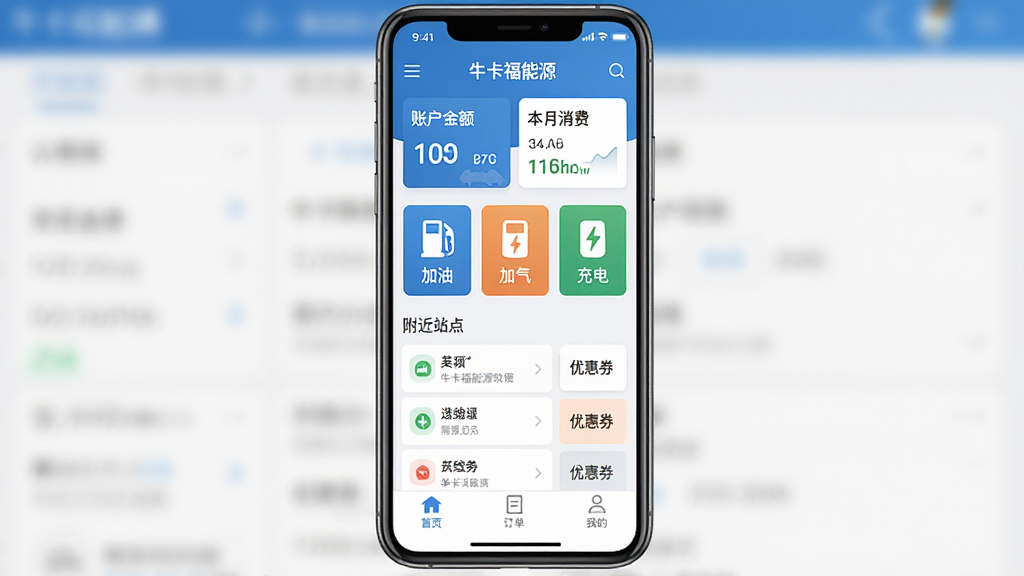 ţ������Դ����������ȫòչʾ������������һ�������ֻ�����Ļ��ʾţ������ԴAPP��ҳ���������˻����ͱ�������ͳ�ƿ�Ƭ���м������ż��͡����������������ͼ�갴ť���·��Ǹ���վ���б����Ż�ȯ��ڣ��ײ�Ϊ��ҳ���������ҵ�����ѡ����������������ɫ����ƽ����Ʒ�񣬽���ɾ����࣬���ֱ�ǩ�����ɼ������ʸ����޶���Ԫ��