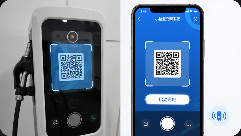 ��С�ۻ۳��̼Ұ桱Ӧ����ɨ���������棬�ֻ�����ͷ��׼���׮��ά�룬��Ļ����ɨ���͡�������硱��ť���Ա���Զ�̿���ͼ�꣬���Ƽ���������ɫ���������������ʸɾ�