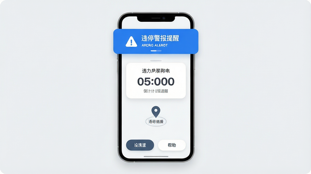 һ��չʾΥͣ��������App���Ľ�����ֻ�����ͼ�������������ֻ���Ļ����Ļ����ʾΥͣ�������ѵ������棬��������Ŀ����ɫ����������м��ǵ���ʱ���ѿ�Ƭ�Ͷ�λͼ�꣬�ײ������úͰ�����ť������Ϊ�ɾ�ǳ��ɫ������ִ���ƽ����ϸ��Բ�󣬻��ʸɾ����޶���Ԫ��