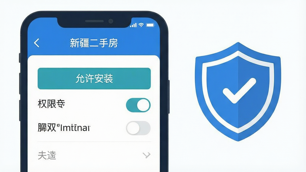 һ��ʾ��ͼ��չʾ�ֻ���Ļ�ϡ��½����ַ���APP�İ�װȨ�����ý��棬�������������ġ�������װ����ť��Ȩ�޿���ѡ��Ա߷���һ������ͼ��������ȫ��������ƽ����ɫ����ɫ�Ͱ�ɫΪ�������ʸɾ����޶���Ԫ��