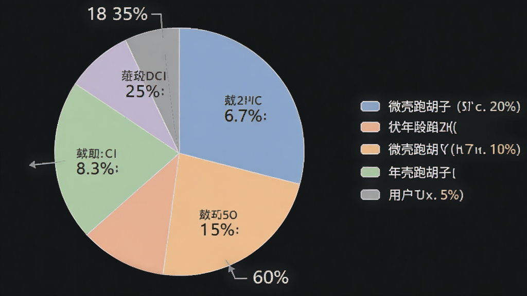 微壳跑胡子用户年龄分布饼状图,主体为圆形饼图展示各年龄段用户占比,布局为饼图居中、右侧带有图例说明,排版清晰展示18至60岁不同年龄段的百分比数值,风格为简洁的数据可视化图表,细节上配色柔和区分明显、标注文字清晰,画质干净无多余背景元素