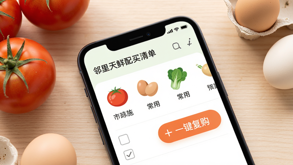 �����������ֻ���Ļ��д��������ʾ�����������䡱�ĳ����嵥ҳ�棬����������������������˵ȳ���ʳ�ĵ�ͼ��͸�ѡ���Ա���һ����Ŀ�ġ�һ����������ť������Ǽ��UIչʾ�磬ϸ�ڰ�����Ļ�Ա�ɢ���ż�����ʵ�ķ��Ѻͼ�����Ϊ��׺��������ǳɫľ�����档���ʸɾ����޶���Ԫ�أ�ͻ����������ԡ�