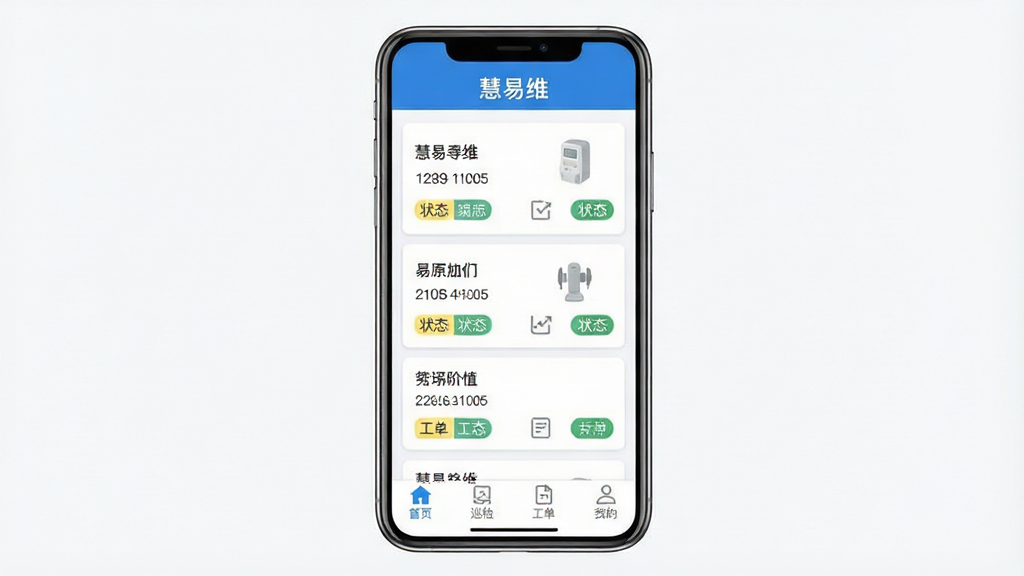 һ���ֻ�Ӧ�ý���չʾͼ�����������ǡ�����ά��APP�������棬������������ʾ������ά�������֣��·����豸�б���Ƭʽ���֣�ÿ�ſ�Ƭ�����豸���ơ���ź�״̬��ǩ���ײ��������С���ҳ����Ѳ�족�����������ҵġ��ĸ�ͼ�꣬������Ϊ������ɫ����ƽ����ƣ����������ɾ����޶���װ��Ԫ��