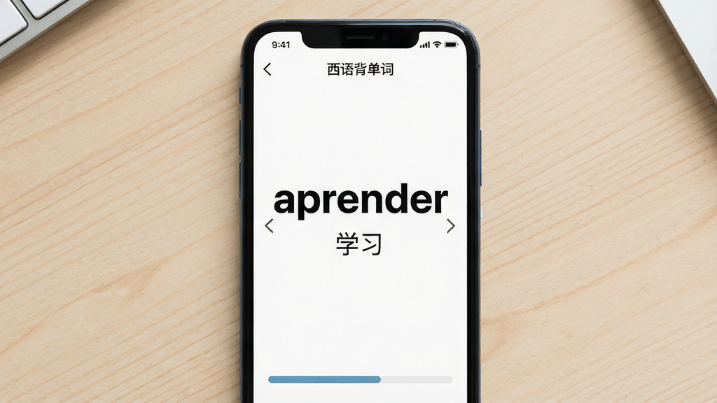 �����ǡ����ﱳ���ʡ��ı��н�����д���ֻ���Ļ������ʾһ������������ﵥ�ʡ�aprender�����������塰ѧϰ��������Ϊ�ֻ�����ƽ�̣�������ǳɫ���棬�Ű漫�򣬷��Ϊ�ִ���ƽ�磬ϸ������Ļ�����������л�����ͷͼ�꣬�ײ��н����������������������޶���Ԫ��