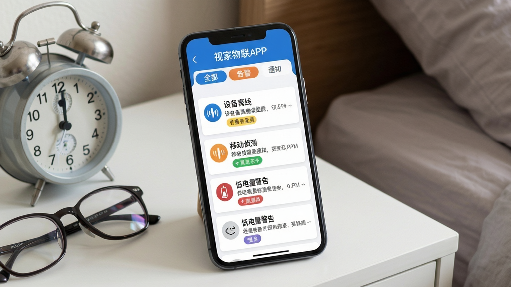 �Ӽ�����APP��Ϣ���Ľ���չʾͼ���ֻ���Ļ��ʾ��Ϣ�б�ҳ�棬������ȫ�����澯��֪ͨ����ɸѡ��ǩ����Ϣ��Ƭ��ʱ�����У������豸�������ѡ��ƶ����֪ͨ���͵�������Ȳ�ͬ���ͣ�ÿ����Ϣ����ж�Ӧͼ��Ͳ�ɫ��ǩ����������б�ʽ���֣�������ɫ�����ֲ㼶�������ֻ����ڴ�ͷ�񳡾��У��Ա������Ӻ��۾�����������������ʸɾ��޶���Ԫ��