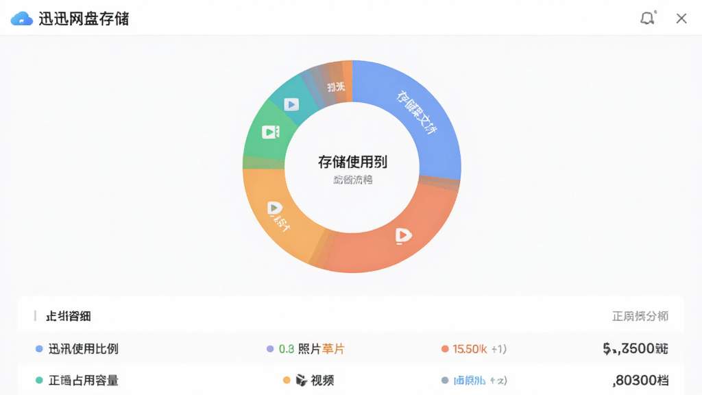 ����չʾ��ѸѸ���̴洢���Ĵ洢�ռ����ҳ�棬����Ϊ���δ洢ʹ�ñ���ͼ����ͬ��ɫ�����Ӧ��Ƭ����Ƶ���ĵ������ͣ��·�Ϊ��ϸ�б�չʾ������ռ�����������岼����������ɫ��ͣ�����ִ���ƽ�����ʸɾ����޶���װ��
