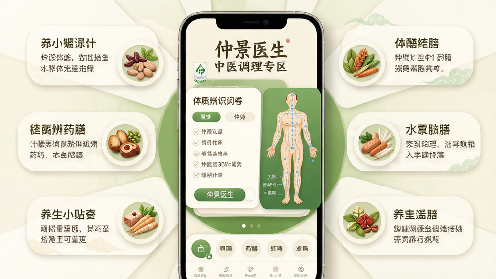 �ֻ���Ļչʾ���پ�ҽ������ҽ����ר�����棬��������Ϊ���ʱ�ʶ�ʾ���Ƭ������Ѩλʾ��ͼ����Χ����ҩ��ʳ��ͼ�������С��ʿ���ֿ򣬲���Ϊ���з���״�����Ϊ��ҽ�����磬��ɫ���װ׺Ͳ���Ϊ����ϸ�ڰ�����Ͳ廭���������ֱ�ǩ��Բ�ǿ�Ƭ�����ʸɾ��޶���װ��