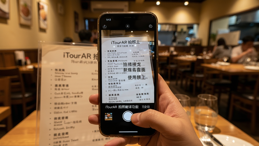 iTourAR���շ��빦��ʹ�ó���������������һֻ�־����ֻ����Ų����˵����գ��ֻ���Ļ����ʾ�˵�ԭ�������ķ�����յ�AR����Ч�����������ֻ�λ�ڻ����Ӿ����ģ���������ܰ�Ĳ������������Ϊ�����ʵ�磬ϸ�ڴ����ַ���������ԭ�˵����ֵ�λ�ö�Ӧ��ϵ������������Ȼ���ɾ��޶���Ԫ��
