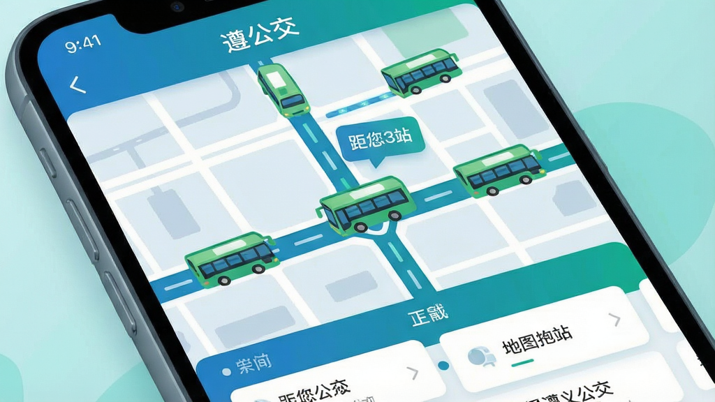 һ��չʾ�����幫����Ӧ����ʵʱ��ͼ׷�ٹ��ܵ�ͼƬ�������������ֻ���Ļ��д����Ļ����ʾ���е�·���񣬼�����ɫ������ͼ��ֲ���·���ϣ�����һ��ͼ����С�����3վ����������ʾ������ײ�����·�б���Ƭ�����Ϊ�Ƽ��б�ƽ�廭��ɫ��������Ϊ����ϸ�ڸɾ����䣬���ʸ��������