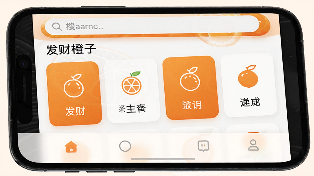 �ֻ���Ļ��д����ʾ�����Ƴ��ӡ������棬�������������м����ĸ���ߴ繦�ܿ�Ƭ�������У��ײ�Ϊ��������������ɫ�Գ�ɫ�Ͱ�ɫΪ���������ɾ���ͼ��������Լ������������������Ԫ��