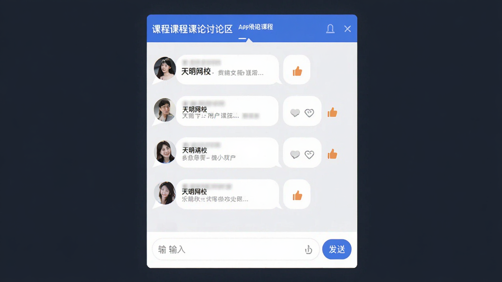 ���������ǡ�������У��App�Ŀγ����������棬����Ϊ�Ϸ��γ̱��������м����û��ʴ������б����·�Ϊ������뷢�Ͱ�ť���Ű��������򣬷��Ϊ�罻��ѧϰ������ƣ�ϸ�ڰ����û�ͷ�������ͼ�꣬���ʸɾ����࣬����Ϊ��ɫ�޸���Ԫ��