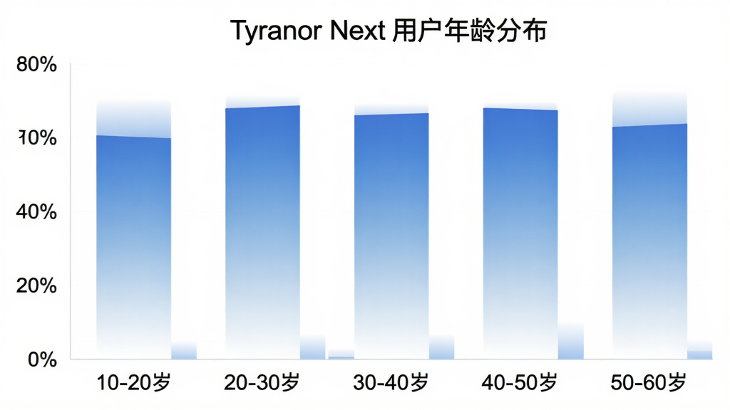 一张柱状图展示Tyranor Next用户年龄分布,横轴为年龄段