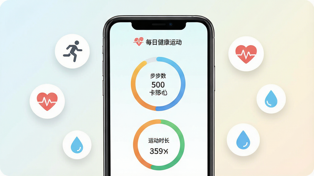 һ��չʾ��ÿ�ս����˶���App���������ֻ�����ͼ�������������ֻ���Ļ����Ļ����ʾ�˶������Ǳ��̣�������������·��˶�ʱ������Բ��ָ�꣬������ǳɫ���䣬��ΧƯ���ż����˶�ͼ�����ܲ�С�ˡ����ʲ��Ρ�ˮ�η��ţ����岼�ָɾ�������ִ���ƽ����ϸ��Բ�󣬻����������޶���Ԫ��