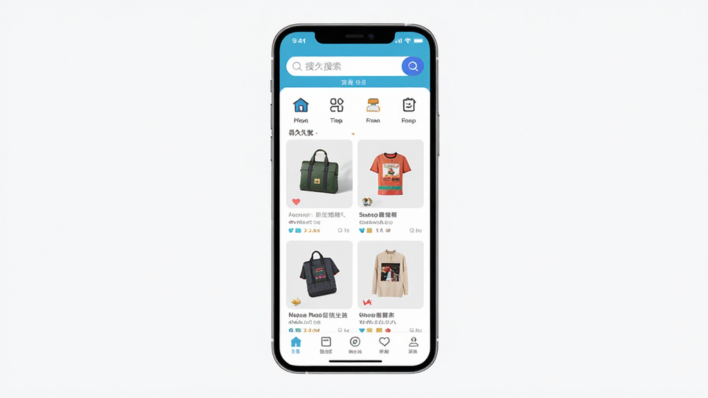 �׾���Ӧ��������ȫòչʾ������Ϊ�ֻ���Ļ�е�APP��ҳ�����ֶ������������ͷ���ͼ�������м�Ϊ��Ʒ�Ƽ��ٲ������ײ�Ϊ���������Ű��������򣬷���ִ���ƽ����ϸ��Բ�󣬻��ʸɾ��������޶���Ԫ�أ������а���