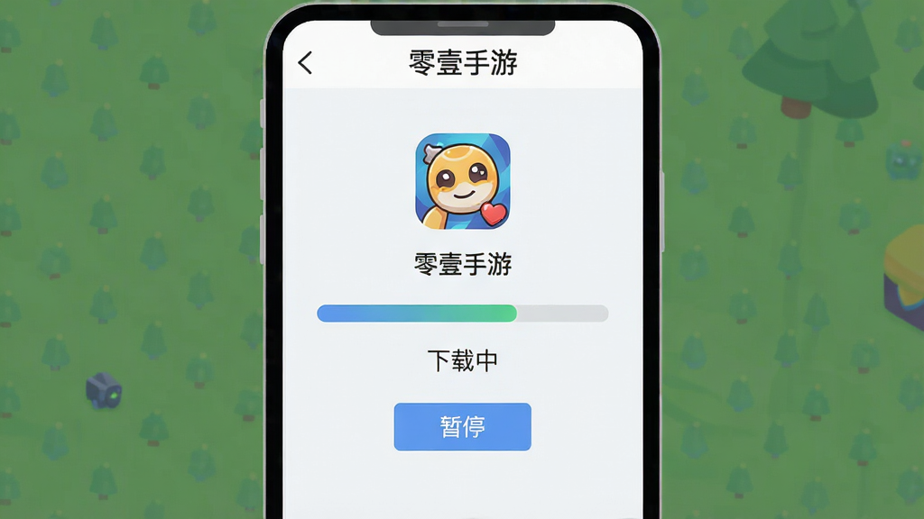 一张展示“零壹手游”下载进度界面的示意图,画面中央是一个游戏下载进度条,上方显示游戏图标和名称,下方有“下载中”和“暂停”按钮,背景是简洁的浅色界面,顶部有“零壹手游”字样,整体风格现代扁平,画质干净无多余元素。