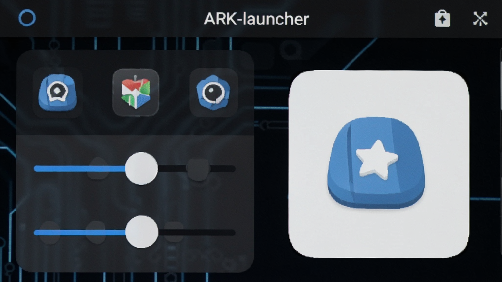 һ���ֻ���Ļ��дͼ������չʾARK-launcher���������ý��棬��Ļ���������������飬�Ҳ���ͼ���СԤ������Ļ�Ϸ���
