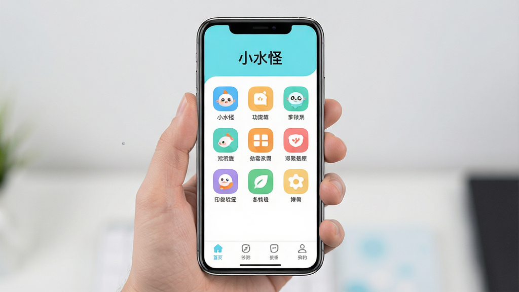 һ���ֻ�Ӧ�ý���չʾͼ�����������ǡ�Сˮ�֡�App�������棬���岼�ּ����ˬ���������������ơ�Сˮ�֡��������м��ǹ������ͼ���������룬�ײ�������������������ɻ��ã�ɫ�����쵫�����ۣ����ʸɾ��������޶�������Ԫ��