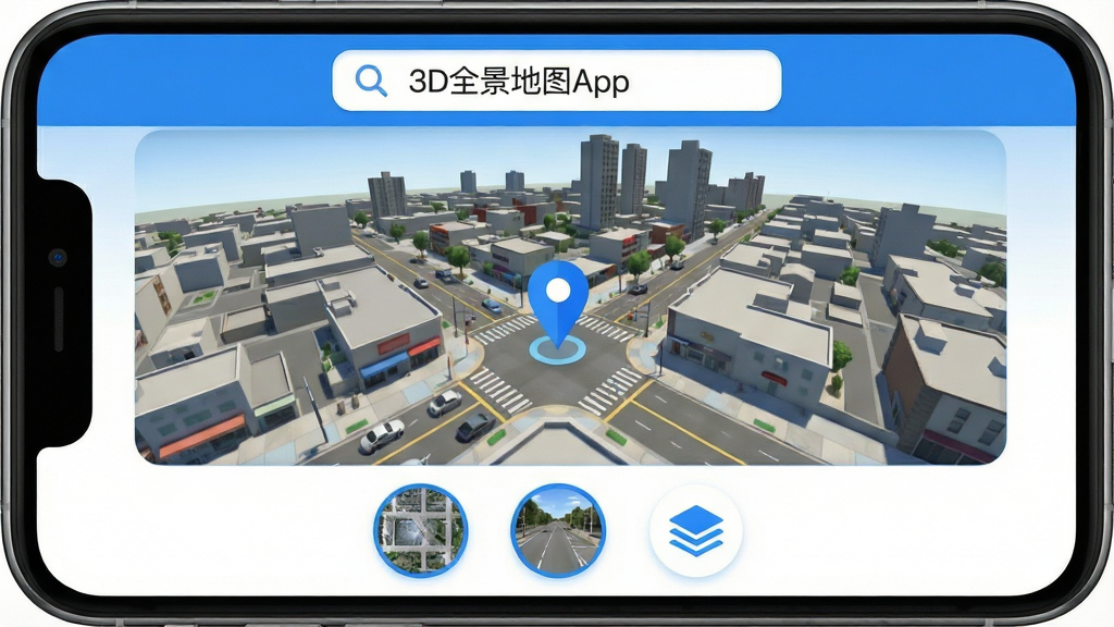 һ���ֻ���Ļչʾ3Dȫ����ͼApp�������棬���������ǳ��нֵ�����άȫ��ʵ��ͼ����ɫ��λ�������·�ڣ�����������д��