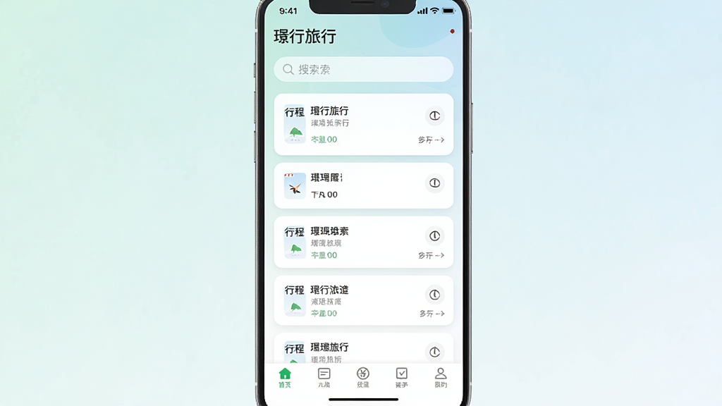 一张展示“行旅行”应用主界面的手机屏幕截图,画面中央是简洁的行程卡片列表,上方有搜索栏,底部是导航栏,背景为浅色渐变,风格现代清新,画质干净无多余元素