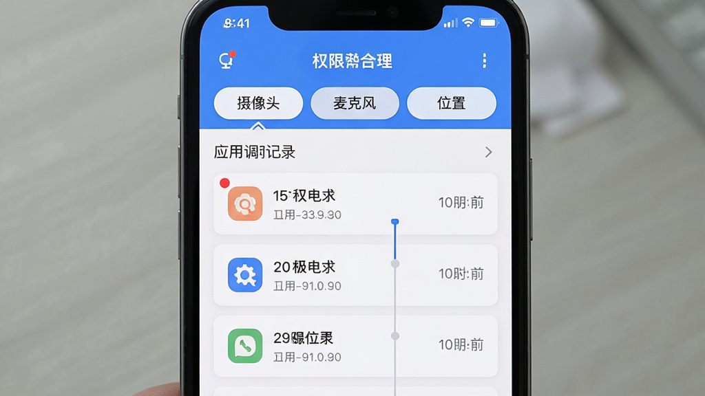 ������˽Ȩ�޹������棬����Ϊ�ֻ���Ļ��ʾȨ�޵��ü�¼�б��������϶�����Ȩ�޷����ǩ������ͷ����˷硢λ�ã����м���Ӧ���б�������ʱ�䣬�Ű����������Ϊ��࿨Ƭʽ��ƣ�ϸ��������Ȩ���ú�ɫСԲ���ע��ʱ�����������룬���ʸɾ�������Ԫ��
