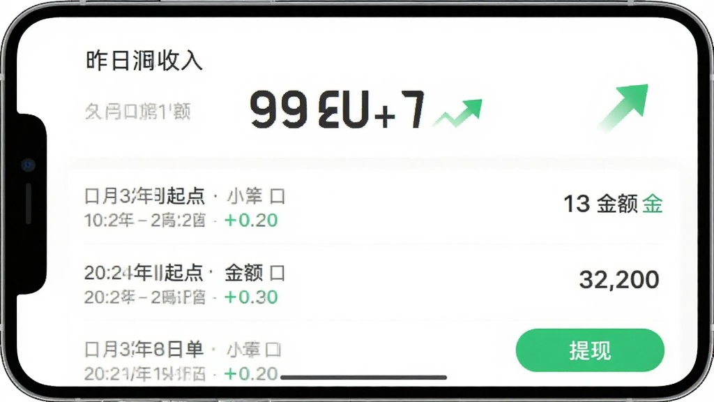 图片主体为“顺风车司机”APP的收益明细页面,顶部是“昨日收入”大数字,下方是每笔订单的列表,有日期、起点终点、金额,右下角有“提现”按钮。布局为手机长截图样式,排版清晰,风格商务简洁,细节有绿色增长箭头图标,画质干净。