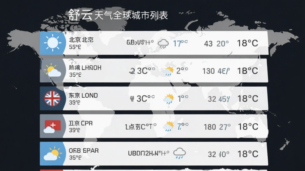 ��������ȫ������б����棬��ʾ������ŦԼ���׶ء������ȳ��е�ǰ�������¶ȣ�ÿ�������ж�Ӧ��Сͼ�꣬����Ϊ�����ͼ�����������������б�ʽ���֣���ƽ����ƣ�����࣬���ʸɾ��޶���Ԫ��