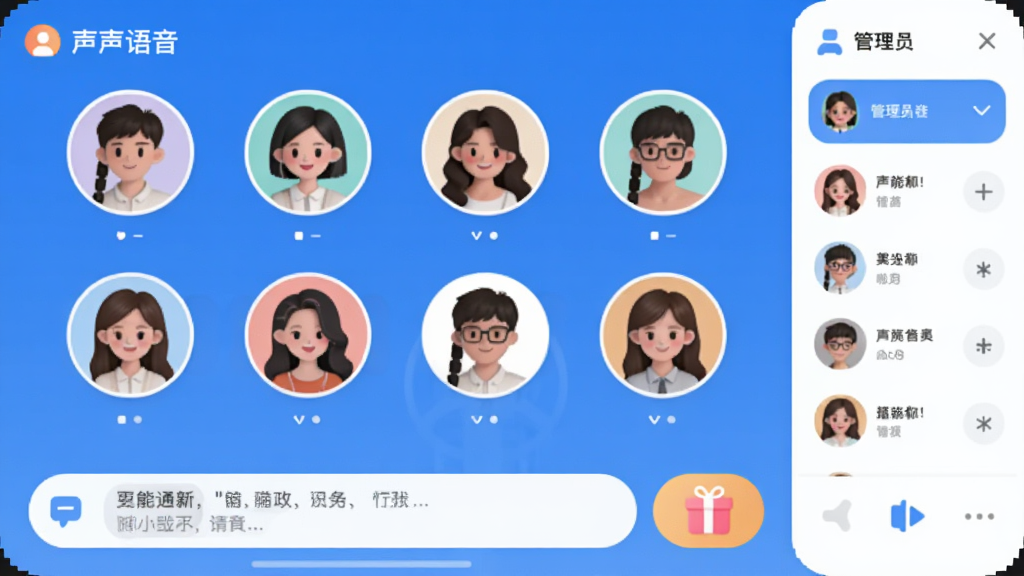 ��������APP����������棬��ʾ������λͷ�񣬵ײ����������������ﰴť���Ҳ��й���Ա�б���������������ɫΪ����������£�ϸ��Բ�󣬻��ʸɾ��޶���Ԫ�ء�