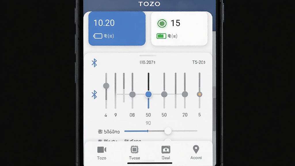 һ��TOZOӦ�ý�ͼ������Ϊ�����ֻ���Ļ��ʾTOZO�����棬����Ϊ���������ͺź͵�����Ƭ���в�Ϊ������������壬�ײ�Ϊ����ѡ����Ű����ִ������Ϊ��ƽ����ƣ�ϸ�ڰ��������ź�ͼ�����Чģʽ�б������ʸɾ������޶���Ԫ��