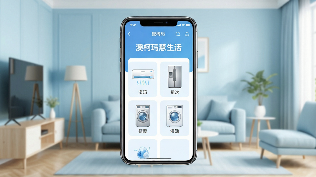 һ��չʾ���Ŀ�������App������ĸ����ͼ������������һ�������ֻ�����Ļ����ʾApp��ҳ�������С��Ŀ��������������·������ż��������豸ͼ�꣨�յ������䡢ϴ�»�������������ܰ�Ŀ���������ǳ��ɫ��������ִ������ʸɾ����޶���Ԫ�ء�