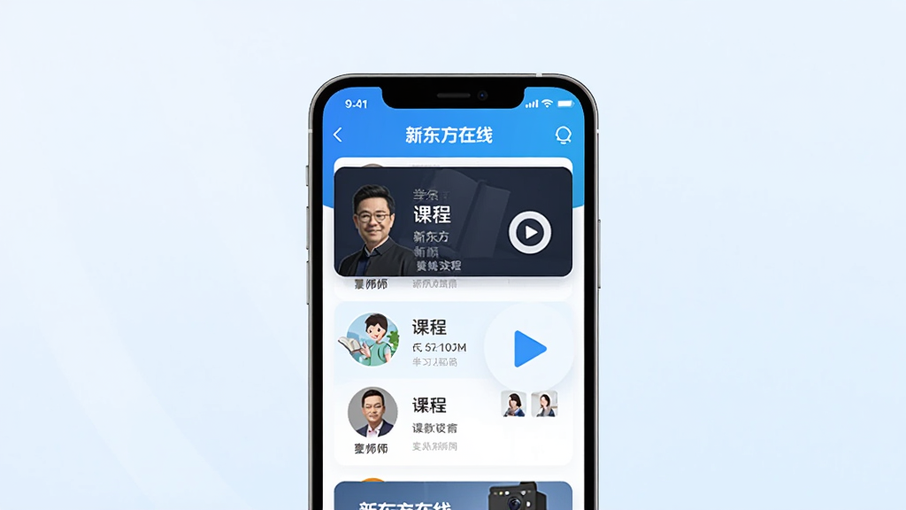 һ��չʾ���¶������ߡ�App���ֻ�����ͼƬ���ֻ����У���Ļ����ʾ�γ��б�����ʦͷ��Ͳ��Ű�ť�������ǵ���ɫ���䣬����ִ���ƽ�����ʸɾ��޶���Ԫ�أ�ͻ��ѧϰ��Χ��