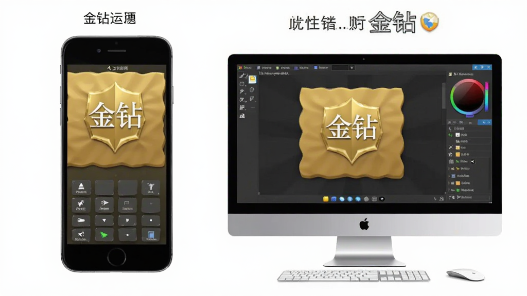 一张“金钻”软件在手机和电脑上运行的对比图,左边是手机界面,右边是模拟器界面,展示不同设备上的适配效果,整体风格统一,画质清晰。