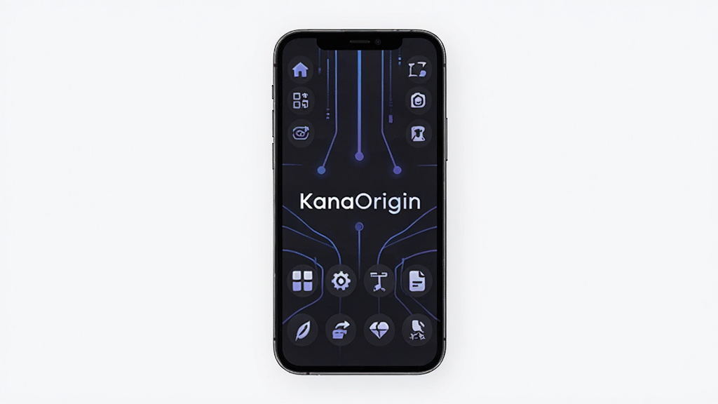 һ��չʾKanaOriginӦ��ȫò���ִ���ƽ������ͼ�������������ֻ���Ļ�ϵ�Ӧ�������棬��Ļ�����С�KanaOrigin����������������ɫ���������Ͻ������������ҶԳƲ��֣�����ͼ���������У���������Ƽ��У�����ɾ��޶���Ԫ�أ����ʸ��塣