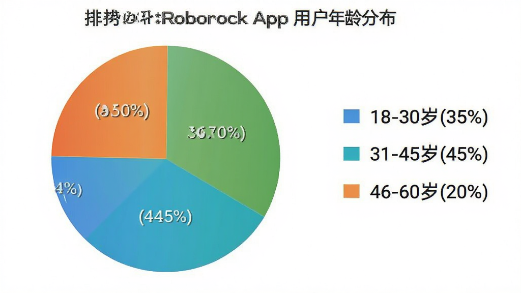 ���壺һ�����ı�״ͼ��չʾRoborock App�û�����ֲ������֣���״ͼλ�ڻ������롣�Ű棺ͼ�����Ҳ࣬��ʾ��18-30��(35%)������31-45��(45%)������46-60��(20%)������������Լ��ϸ�ڣ�ÿ��������ɫ��ͬ����ע���������ʣ����壬ͼ����Եƽ���������ɾ��޶���Ԫ�ء�