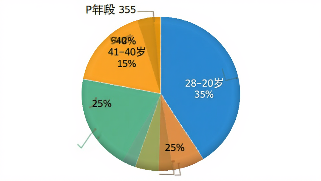 饼状图展示POME用户年龄段分布,18-25岁占35%,26-40岁占40%,41-60岁占25%,色彩鲜明,标注清晰,风格简洁,画质干净无多余元素。