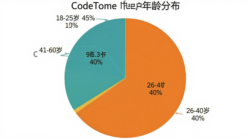 һ�ű�״ͼ��չʾCodeTome�û�����ֲ�������18-25��ռ45%��26-40��ռ40%��41-60��ռ15%�����־��У�����Լ��ϸ���аٷֱȱ�ע�����ʸɾ��޶���Ԫ��