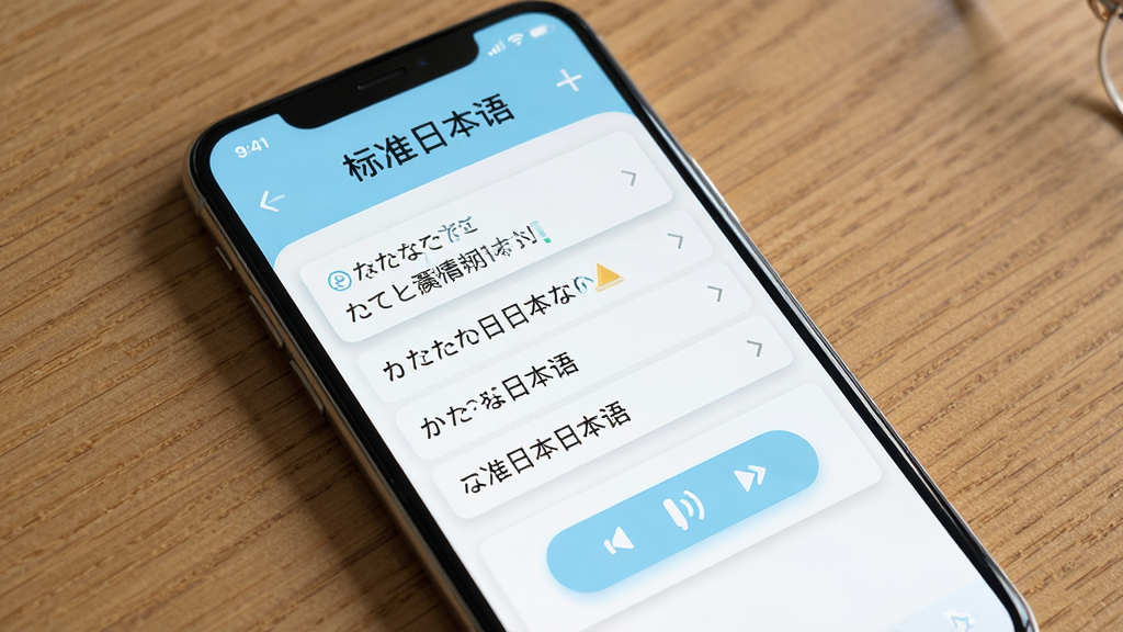 һ�������ֻ���Ļչʾ����׼�ձ��App��ѧϰ���棬��ɫ��Ϊ��ɫ�͵���ɫ��������ʾ����׼�ձ���������м��������Ŀ����б�����Ƶ���Ű�ť�������Ű����ִ������������Ӱ�����ʸɾ����޶���Ԫ��