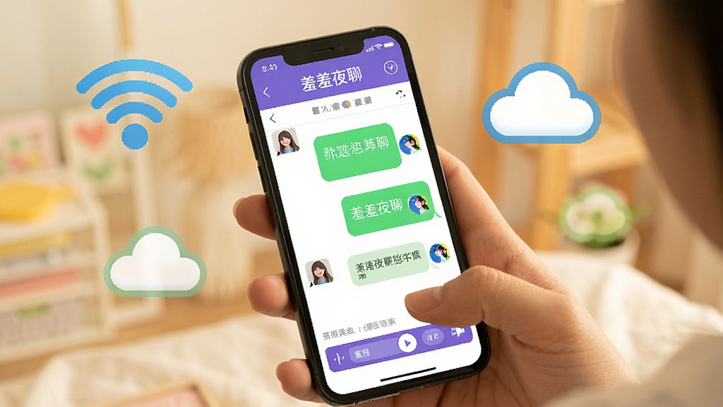 ����һ��ͼƬ��չʾ�û������ֻ��ϲ�������ҹ�ģ��ֻ���Ļ��������棬��Χ��WiFi���ƶ�ͼ�꣬���дʵ��ɫ�����������ʸɾ���