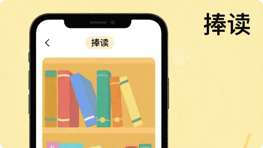 һ�ű�ƽ������Ӧ������ͼ���������ֻ���Ļչʾ��������App����ܽ��棬����Ϊ����ɫ��������м�����ͬ��ɫ���鼮�����Ͻ��С����������֣������������������ʸɾ����޶���Ԫ�ء�