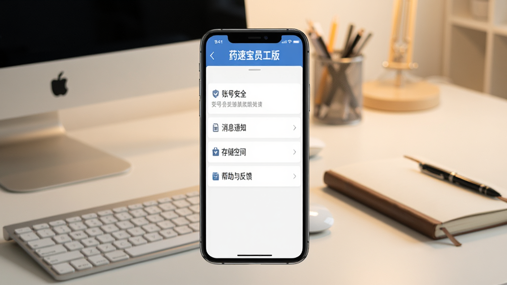 һ���ֻ���Ļ��ʾ��ҩ�ٱ�Ա���桱�����ý��棬�����˺Ű�ȫ����Ϣ֪ͨ���洢�ռ䡢�����뷴����ѡ�����Ϊ��Լ�İ칫�����ڷ��ŵ��ԺͱʼǱ���ɫ����ů�����дʵ�����ʸɾ��޶���Ԫ�ء�