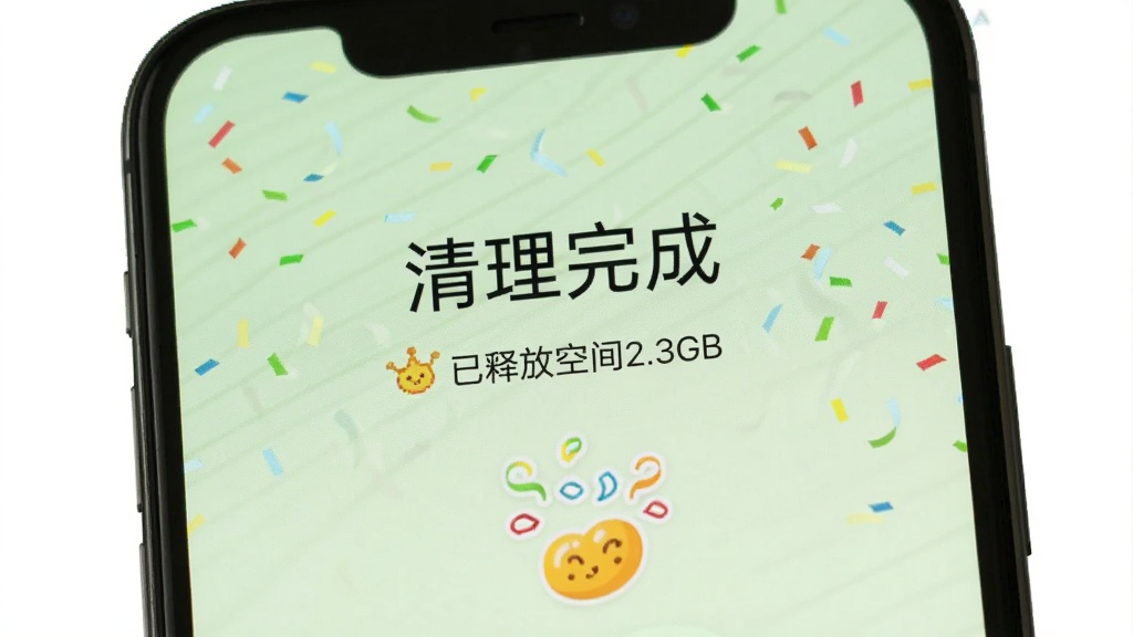 ������Ӧ��������ɺ�Ľ��棬�ֻ���Ļ��ʾ��������ɡ����·���ʾ�����ͷſռ�2.3GB������������ףͼ�꣬����Ϊ����ɫ���������࣬�������������ʸɾ�