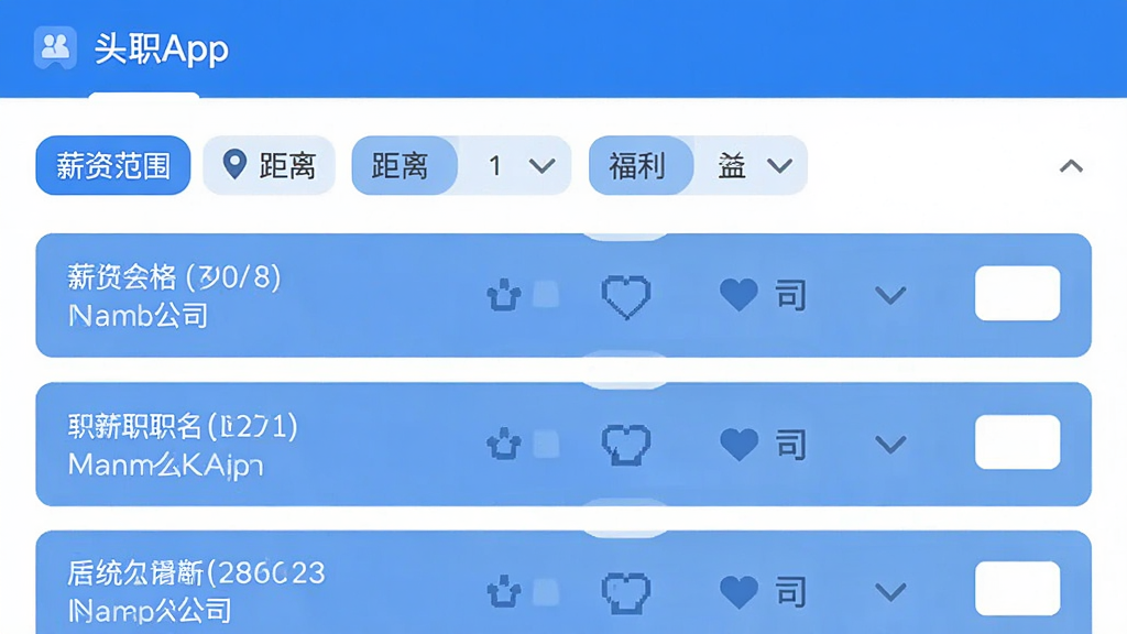ͷְApp��ְλɸѡ���棬ҳ��չʾ���ɸѡ��ǩ�硰н�ʷ�Χ���������롱�������������·���ɸѡ���ְλ�б���ÿ����Ŀ��ʾְλ���͹�˾�������岼����������ɫ����ɫ������࣬���ʸɾ��޶���Ԫ��